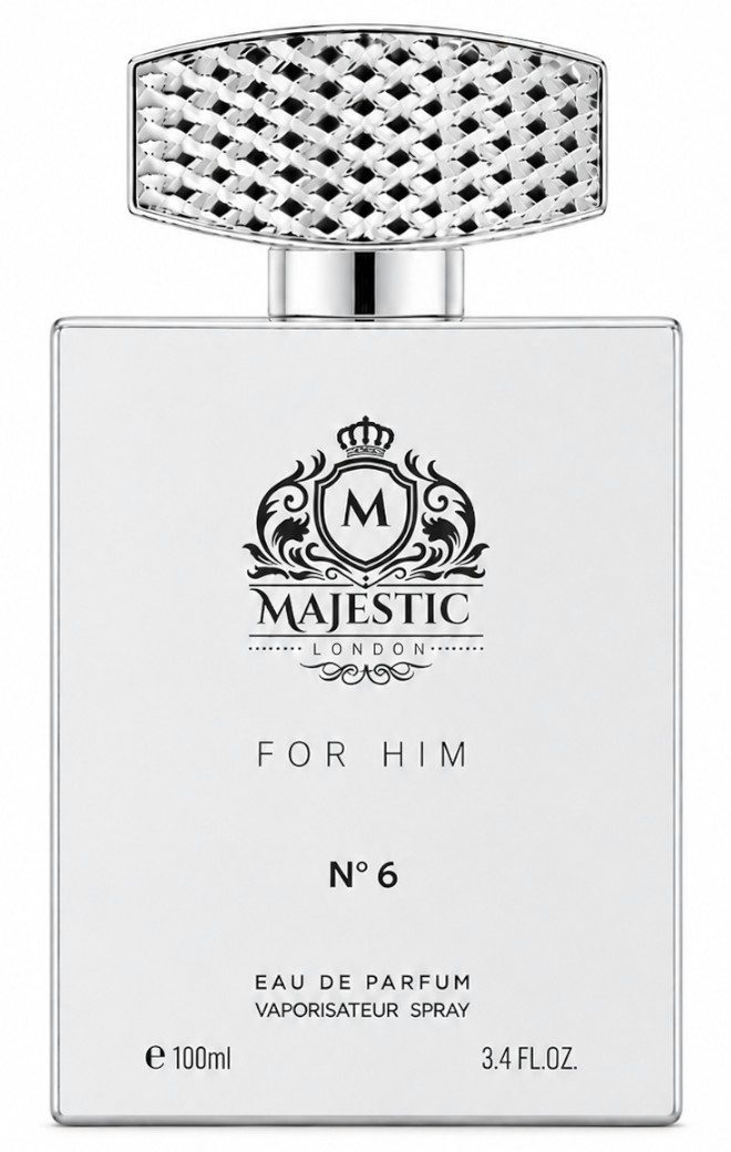 MAJESTIC LONDON Eau de Parfum Majestic For Him No. 6, Herrenduft, Würzig, Amber, Zitrus e100 ml, Hergestellt in UK · Langanhaltend · Angenehm