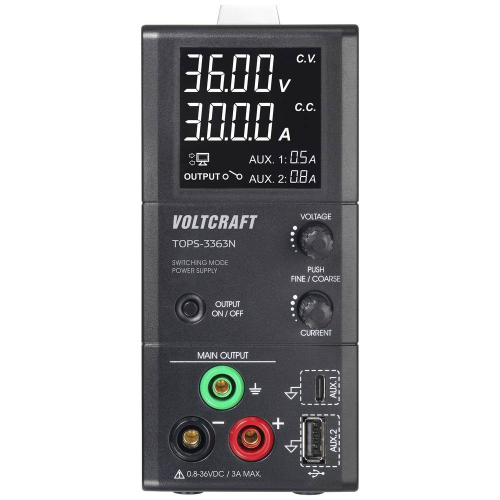 VOLTCRAFT Schaltnetzteil mit drei Ausgängen, 0.8 - 36 V, 3 A, max. 100 Labor-Netzteil (lüfterlos)