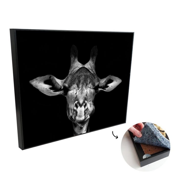 MuchoWow Akustikplatte Giraffe - Porträt - Tiere - Schwarz - Weiß (1-St) Malerei gegen Akustik Akustikplatten Gemälde Bilder Modern Deko