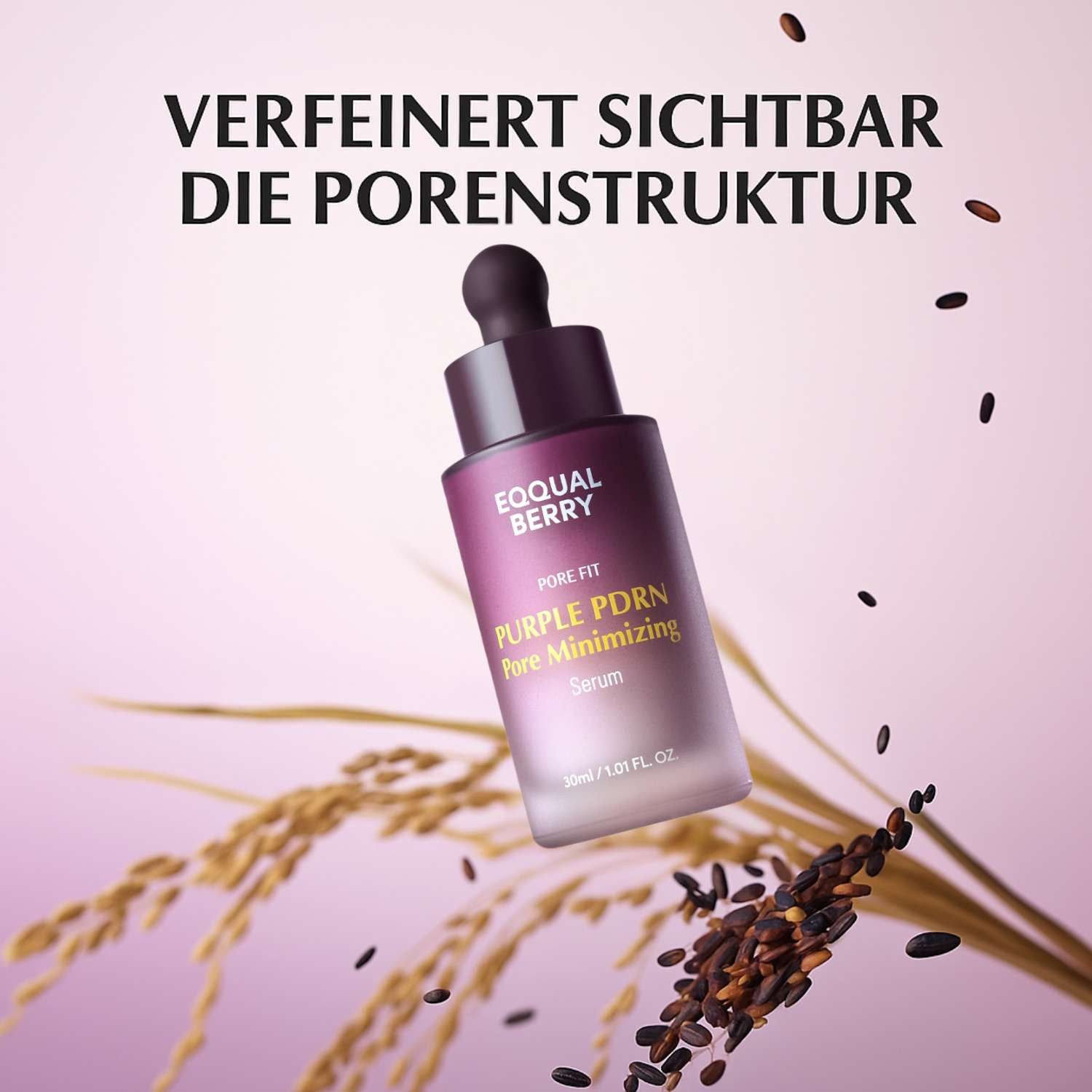 Eqqualberry Gesichtsserum Purple PDRN Pore Minimizing Serum, 30 ml – porenverfeinerndes Gesichtsserum mit 3 % PDRN & 4 % Niacinamid, PHA, Ceramiden &, Hyaluron – leichte Textur, vegan, duftfrei, für empfindliche Haut