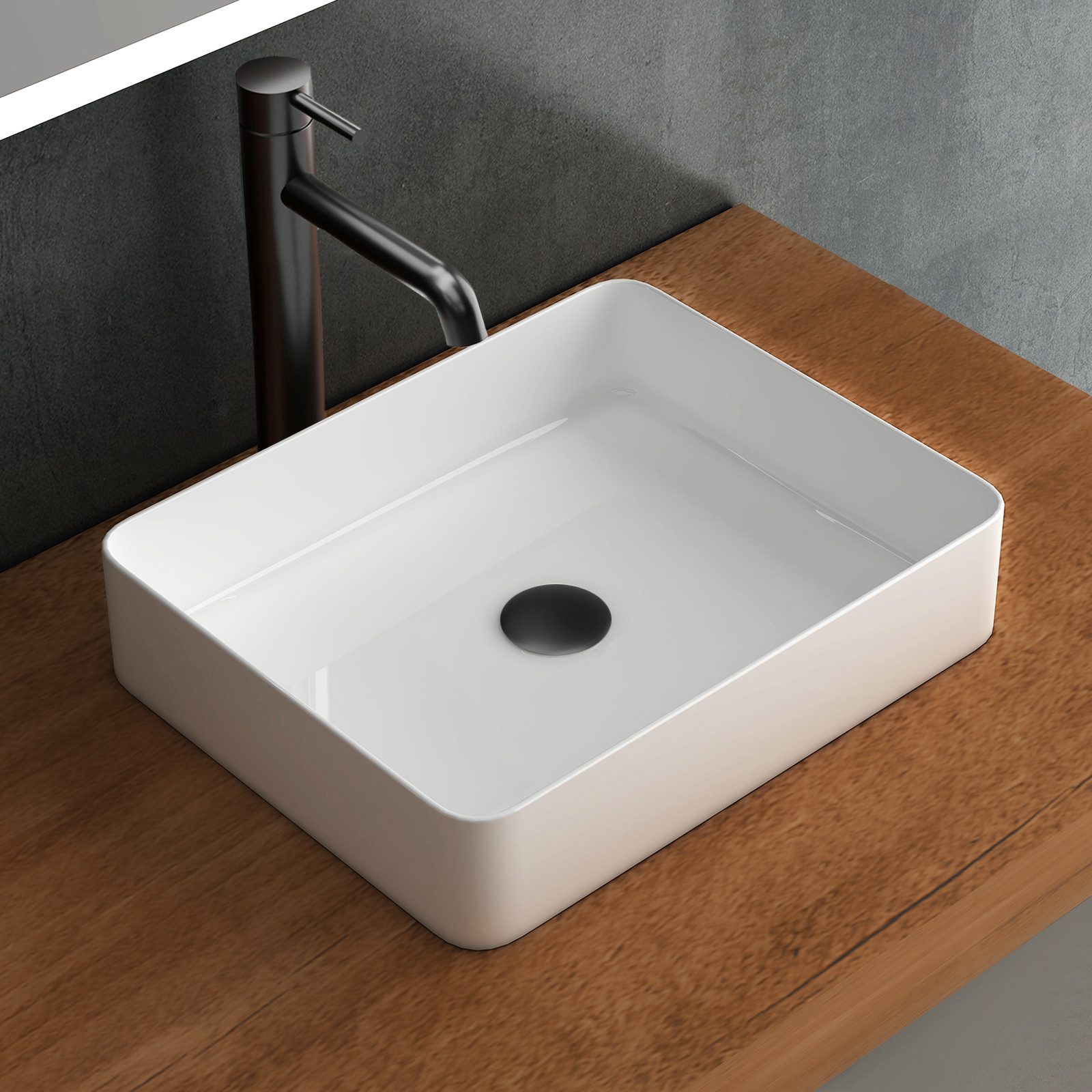 Alpenberger Aufsatzwaschbecken Eckiges Waschbecken 50cm Breit, hygienisch m günstig online kaufen