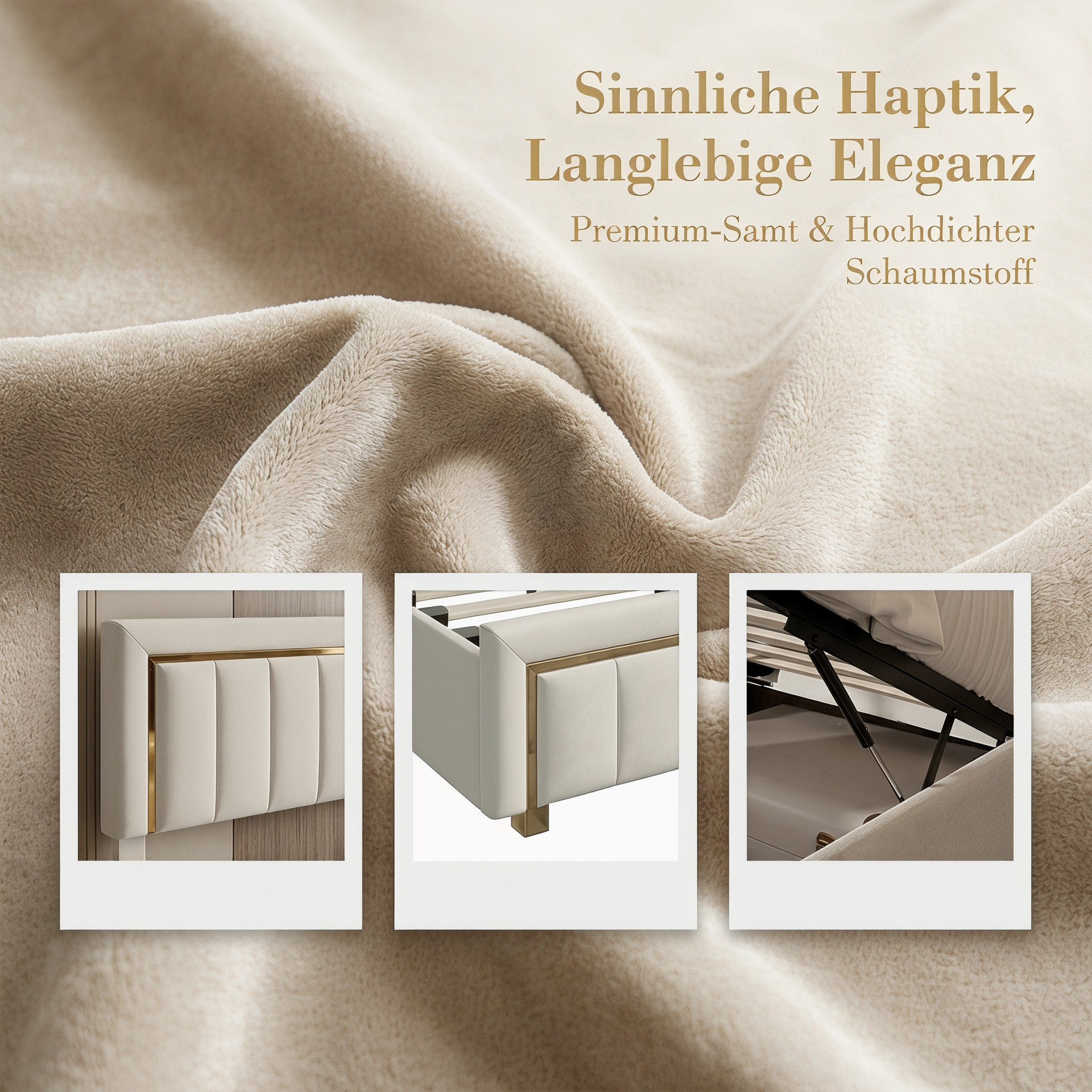 PXloue Stauraumbett Polsterbett Doppelbett, mit bettkasten und Lattenrost,Samtstoff,160x200 cm – Bild 4 von 5