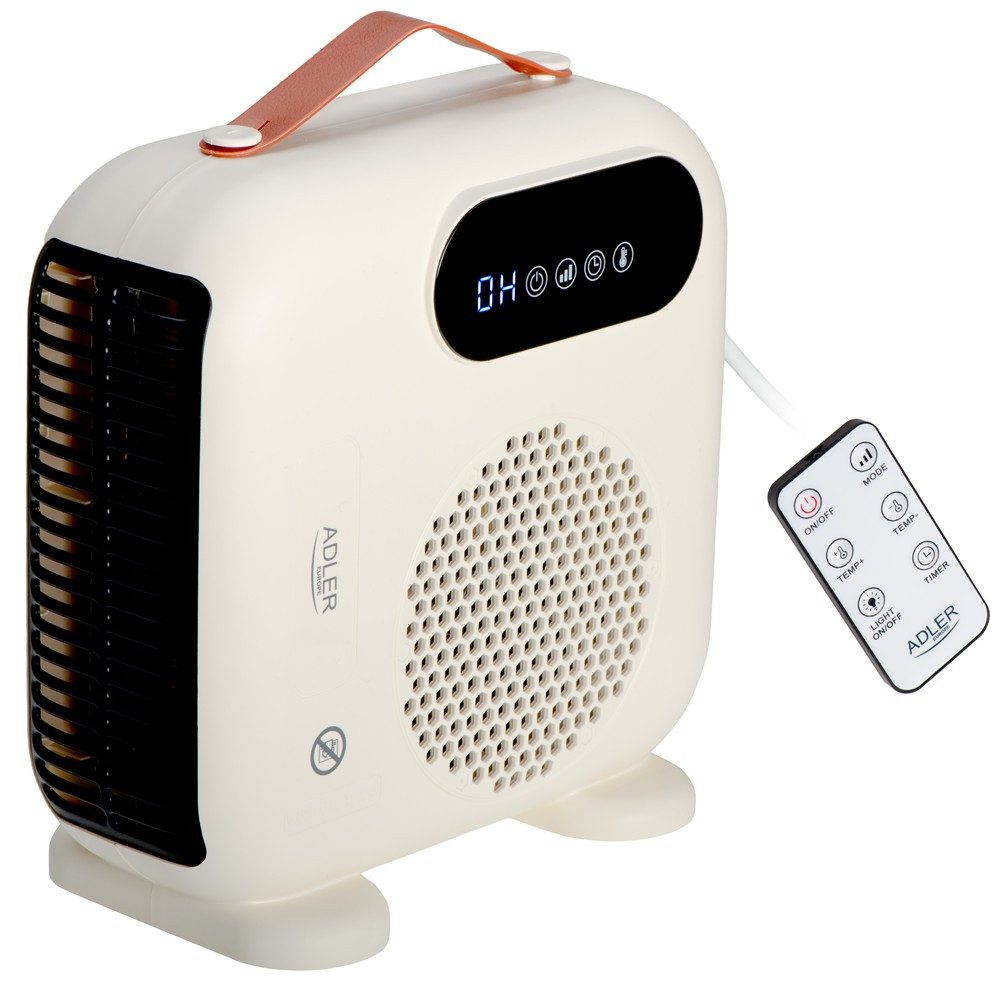 ADLER EUROPE Heizlüfter AD 7756 elektrisch, kompakte Zusatzheizung für kalte Tage, 2000 W, für Zuhause & Büro, Fernbedienung, Thermostat, Timer, Beige