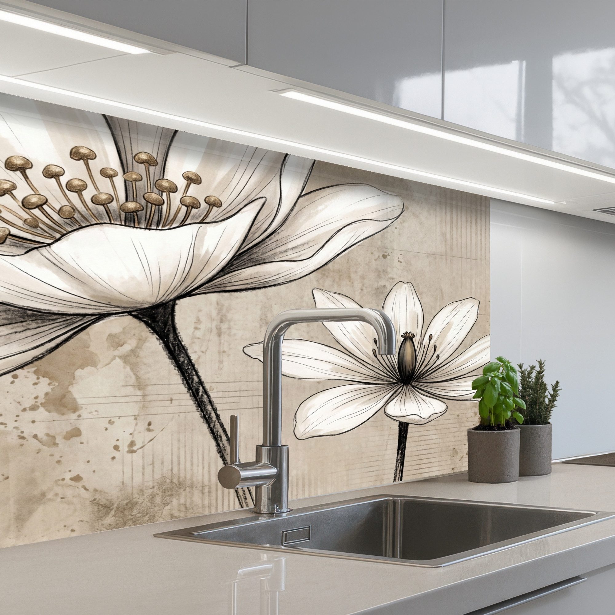 KitchenYeah Küchenrückwand selbstklebend (keine Folie) Modern - Design - Weiß, (1-tlg), Spritzschutz, Küche, Rückwand, Küchenwand, Küchenfront, 80x60 cm