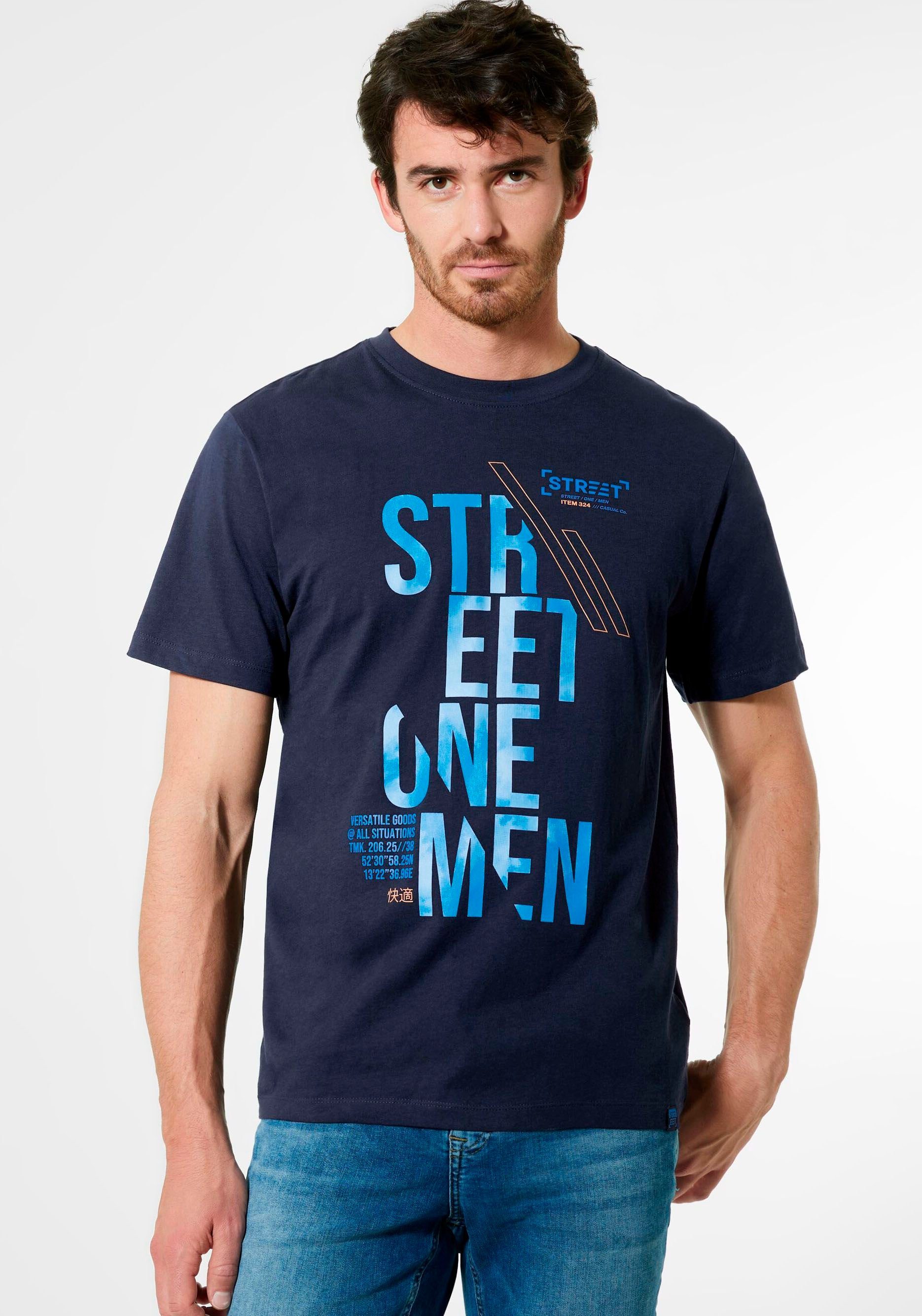 mit MEN T-Shirt Label-Front-Print ONE STREET