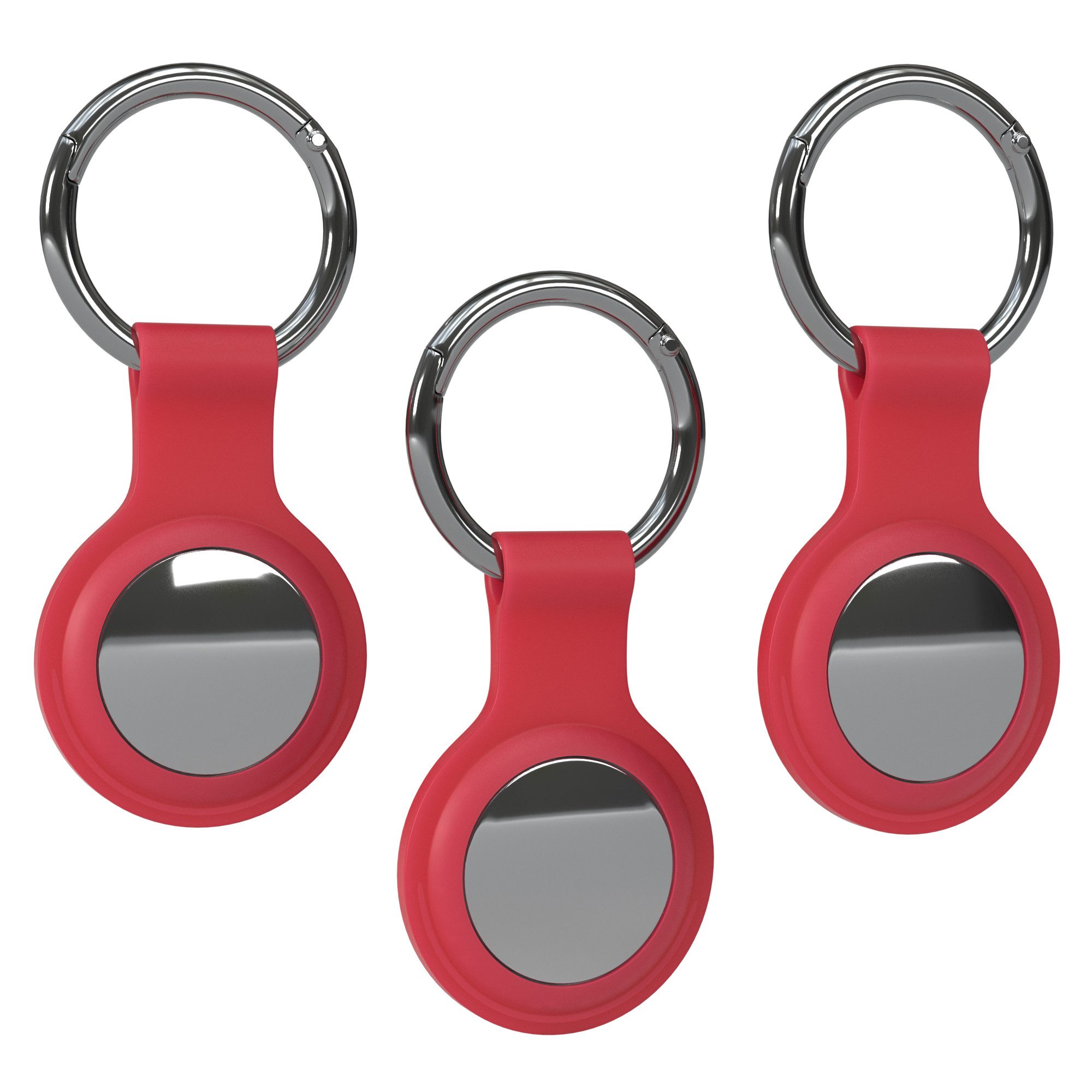 EAZY CASE Schlüsselanhänger 3er Set Silikon Anhänger kompatibel Apple AirTag, Airtags Hülle mit Silikon Rand Weich Tracker Karabiner Rot