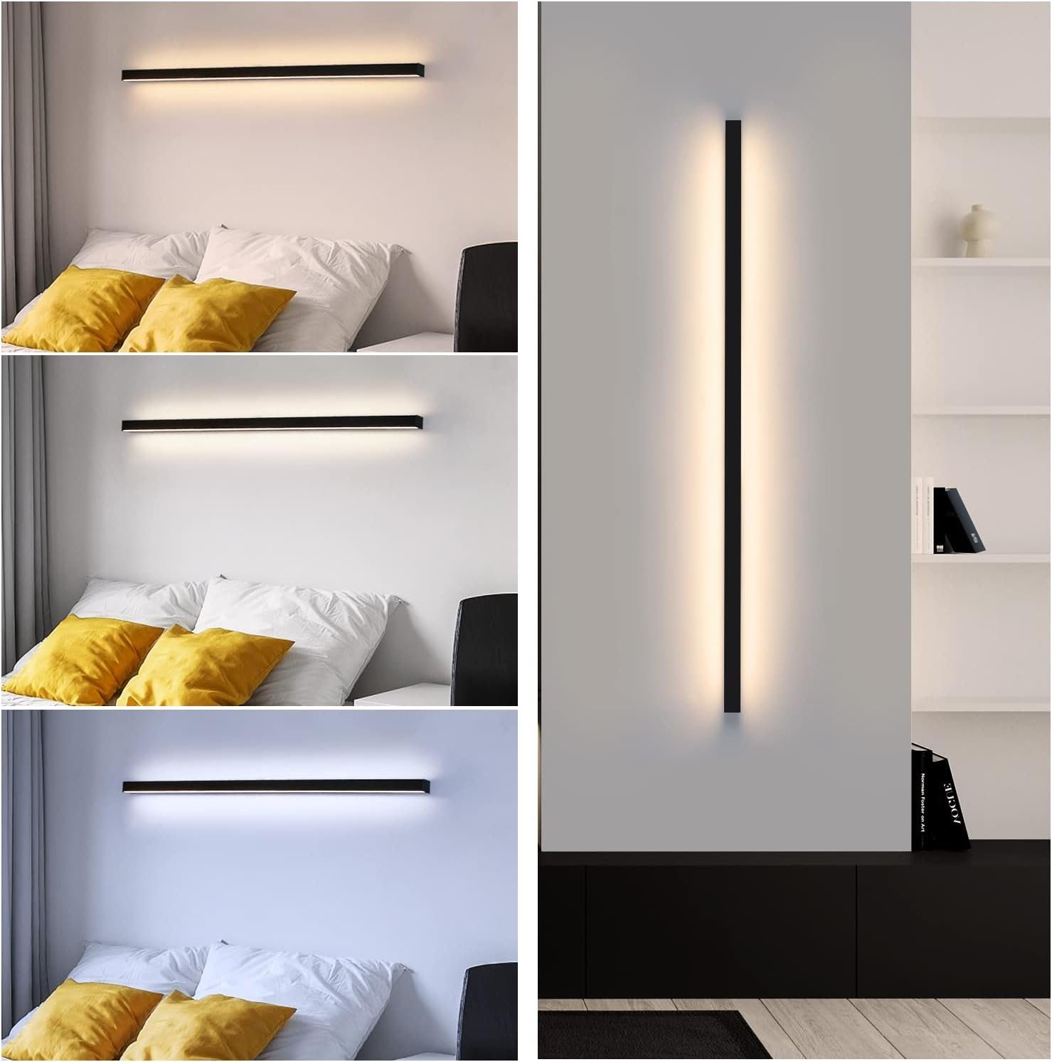 Nettlife LED Wandleuchte Schwarz Modern 60CM 21W Up Down innen Wandbeleuchtung, Dimmbar, LED fest integriert, Neutralweiß, Kaltweiß, Warmweiß, Wandlampe für Flu – Bild 3 von 5