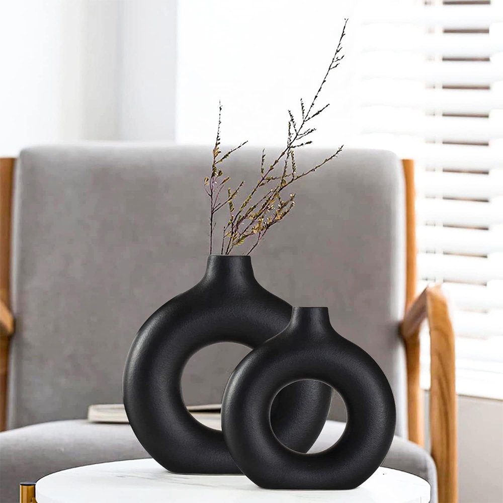 Blumenvasen Dekovase 2 für Wohnungsdeko aus Vase, Keramik Keramik NUODWELL Schwarz Stück