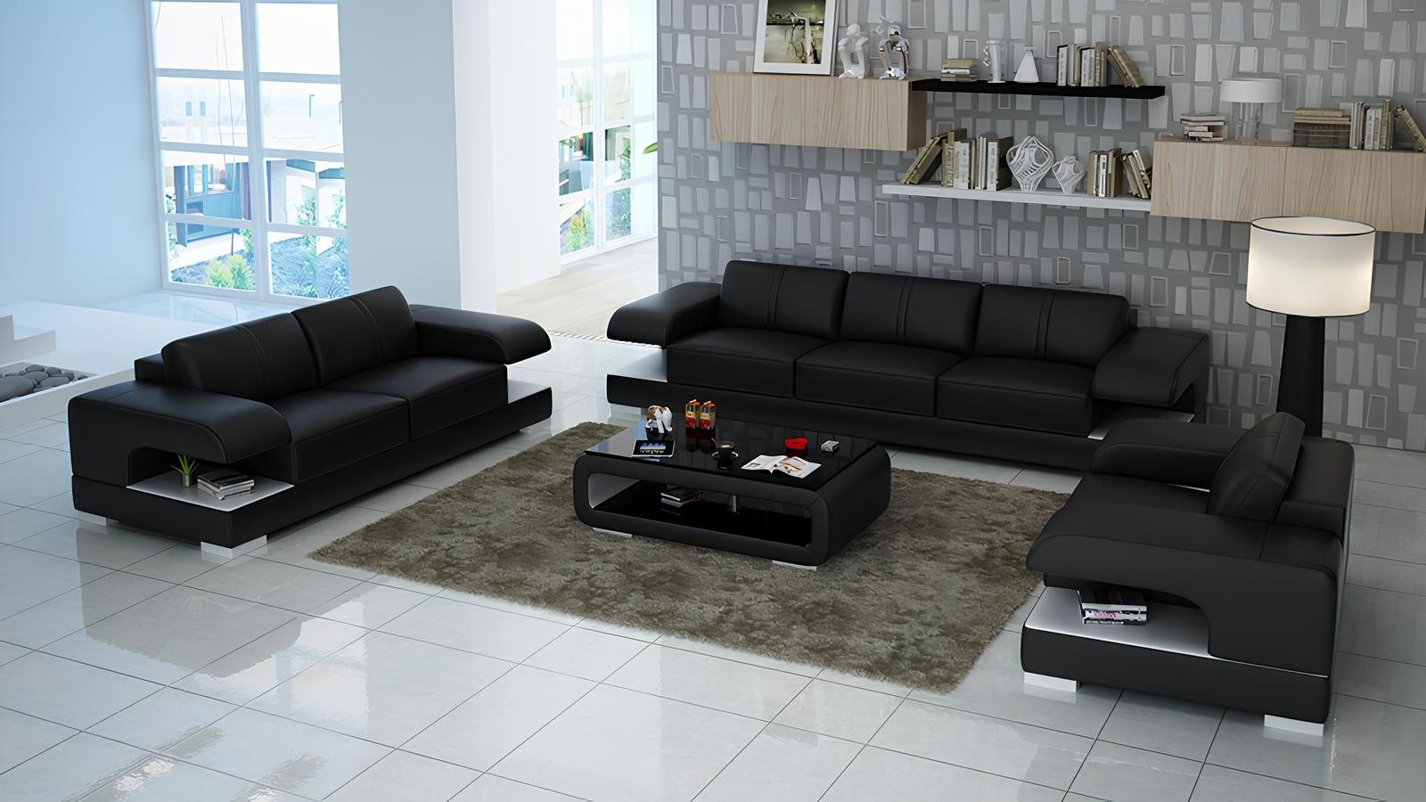 Xlmoebel Polstergarnitur Modernes Ledersofa mit USB-Anschluss und hochwertiger Verarbeitung, (Sofagarnitur 3+2+1 Sitzer G8028D), Hergestellt in Europa