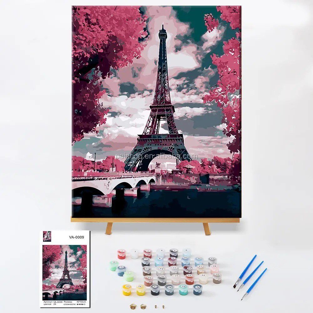MAALEO Malen nach Zahlen Paris Eifelturm Leinwandbild, Malen nach Zahlen, 40x50cm (Malen nach Zahlen auf Leinwand Set, Komplett-Set), Eiffelturm, hochwertiges Material, einzigartiges Kunst-Erlebnis.