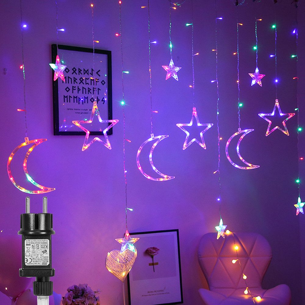 SERBASIC Lichterkette 3.5M Sterne Mond Lichtervorhang mit Stecker, 8 Modi, günstig online kaufen