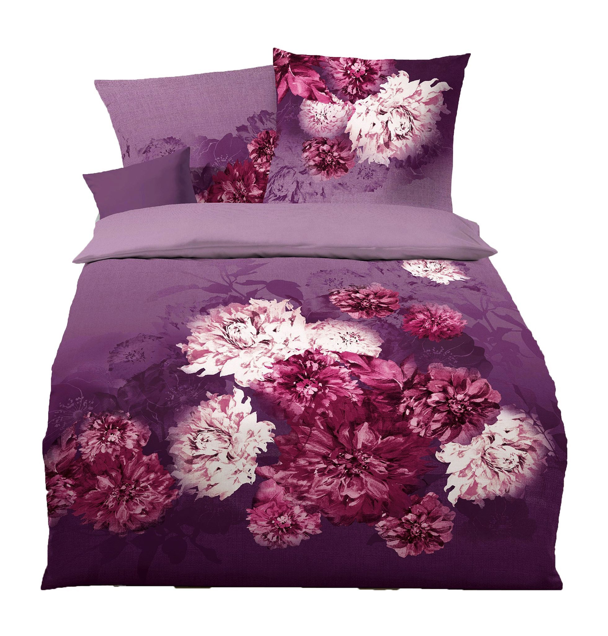 JACK Bettwäsche JACK by Kaeppel Fein Biber Bettwäsche 2 tlg 135x200cm Flamenco Violett, Biber, 2 teilig, farbenfrohes Blumenmotiv, Elegante Optik