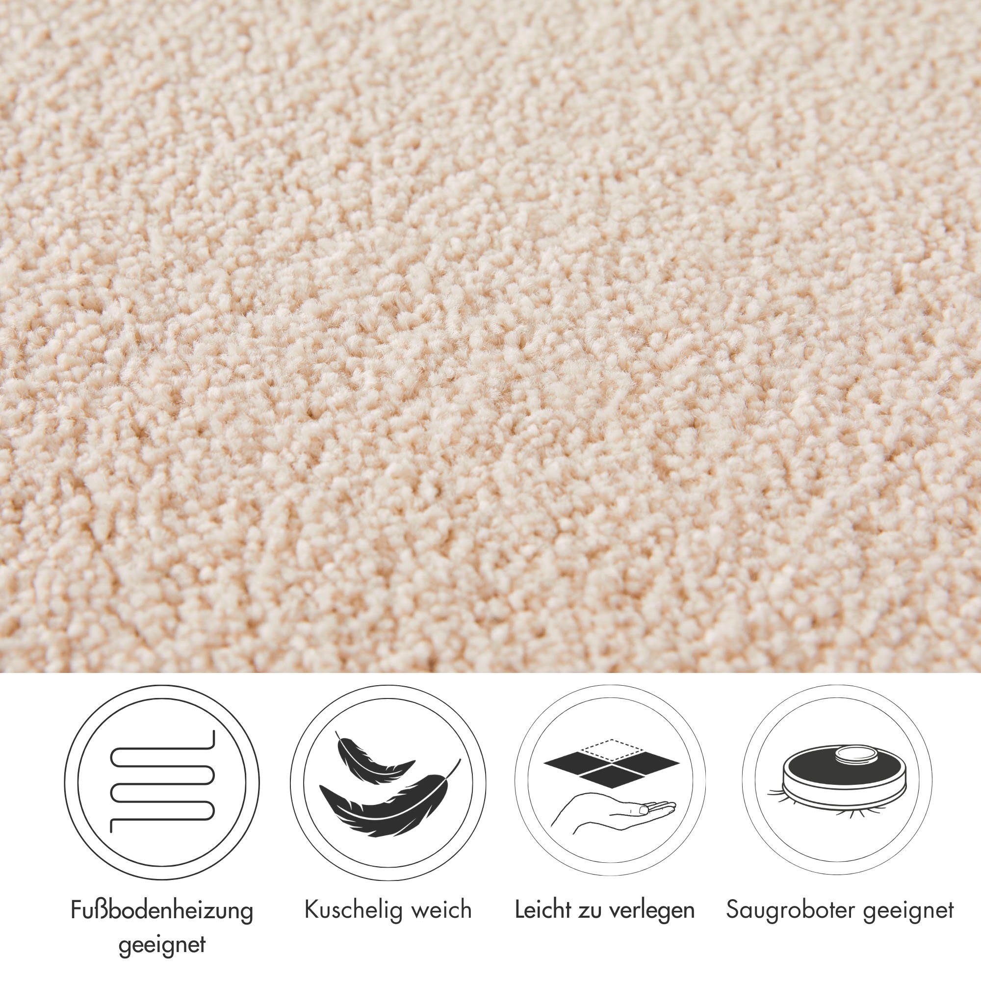 Andiamo Teppichboden Sophie, Frisee-Velours, Gesamthöhe 12 mm, Luxusklasse LC3, rechteckig, Uni Farben, Breite 400 cm oder 500 cm, strapazierfähig & pflegeleicht