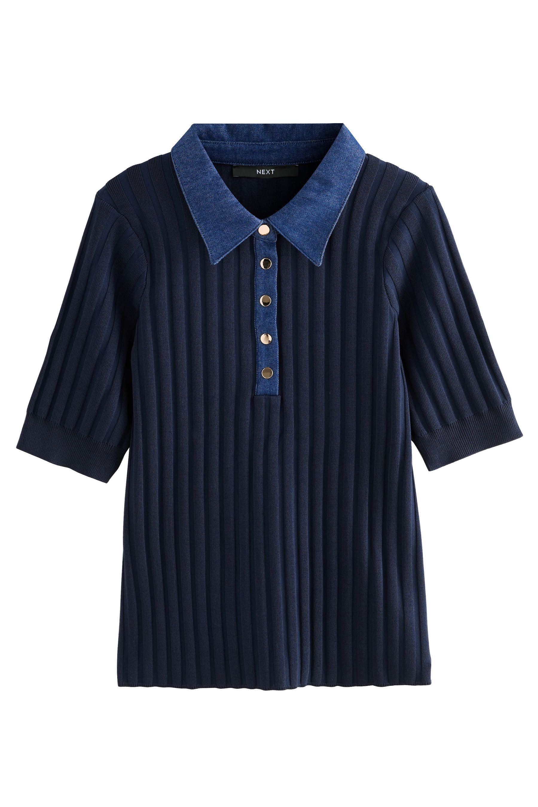 Next Kurzarmpullover Kurzärmeliges Polo-Oberteil mit Jeanskragen (1-tlg) günstig online kaufen