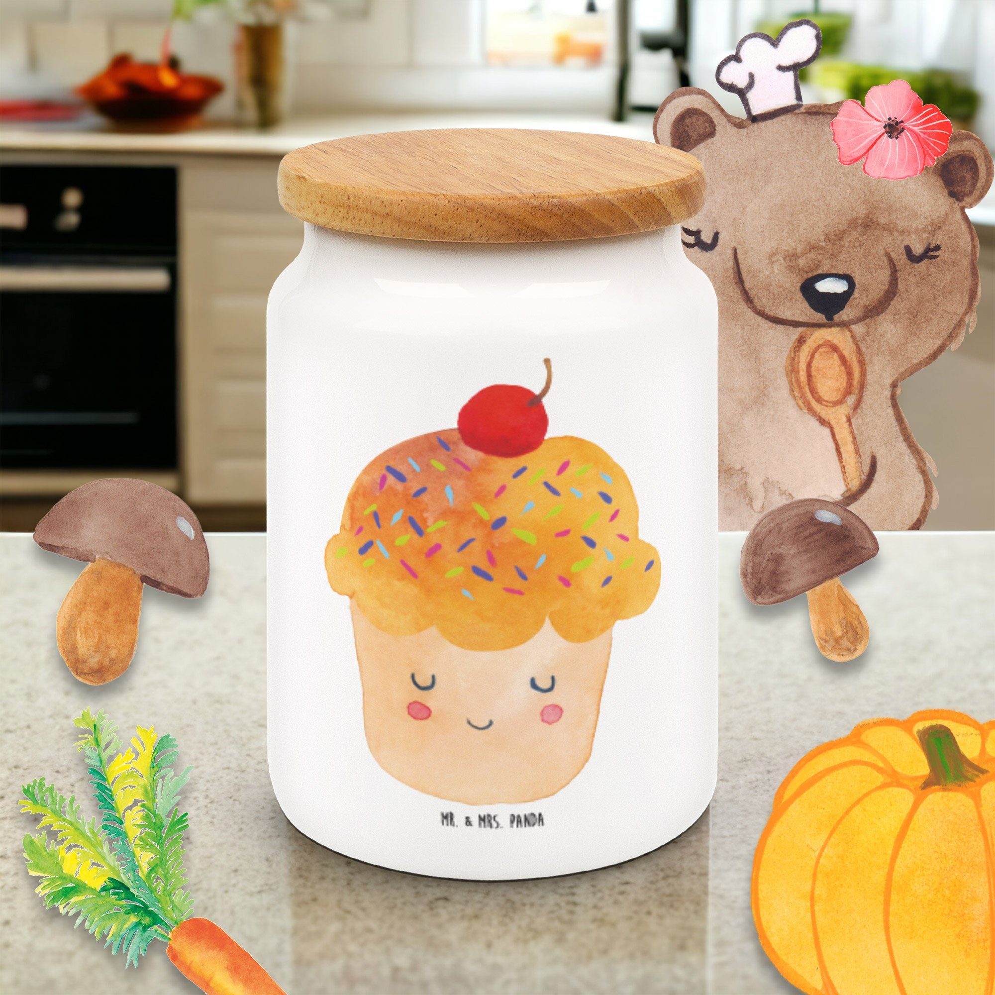 Mr. & Mrs. Vorratsdose, Panda - Spruch, Ke, Vorratsdose Keramik, (1-tlg) Cupcake - Weiß Keramikdose, Geschenk, Küche