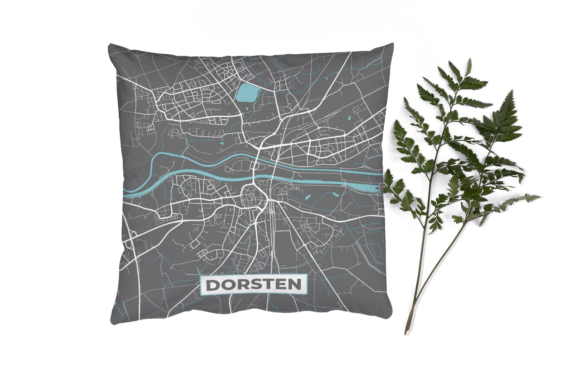 MuchoWow Dekokissen Deutschland - Blau - Dorsten - Stadtplan - Karte, Zierkissen mit Füllung für Wohzimmer, Schlafzimmer, Deko, Sofakissen