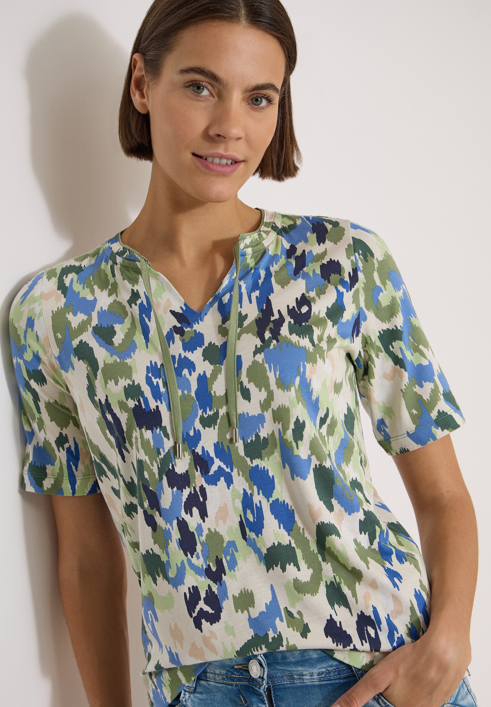CECIL Kurzarmshirt Sommershirt im Tunika-Look mit grafischem Muster