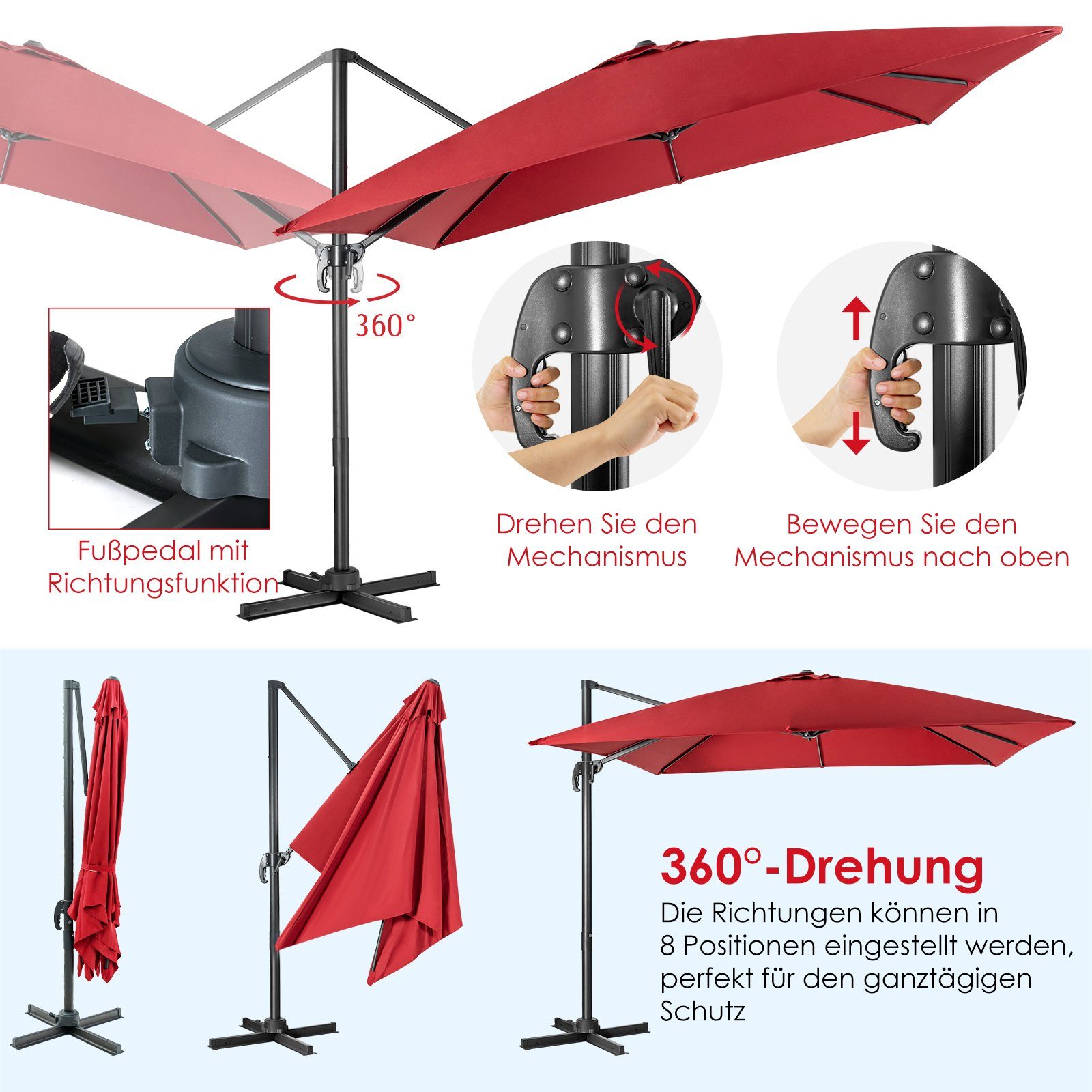 COSTWAY Sonnenschirm Balkon Ampelschirm, Ø300x300cm, neigbar, günstig online kaufen