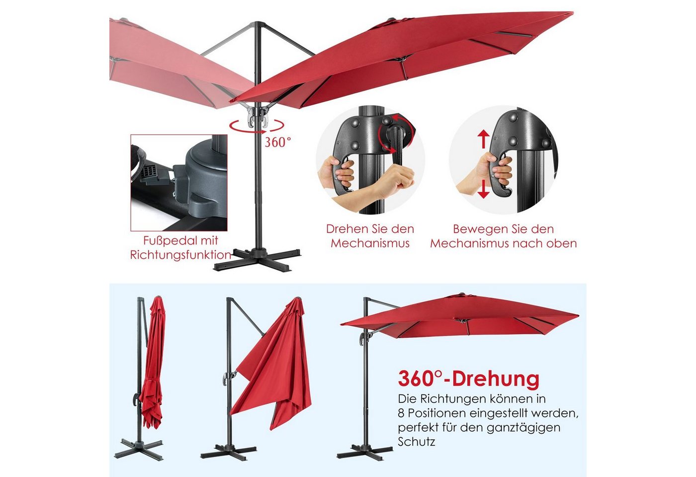 Thumbnail - COSTWAY Sonnenschirm Balkon Ampelschirm, Ø300x300cm, neigbar, 360° drehbar