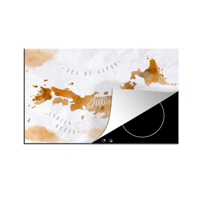 MuchoWow Herdblende-/Abdeckplatte Farbe - Japan - Weltkarte Vinyl (1 tlg) induktionskochfeld Schutz für die küche Ceranfeldabdeckung