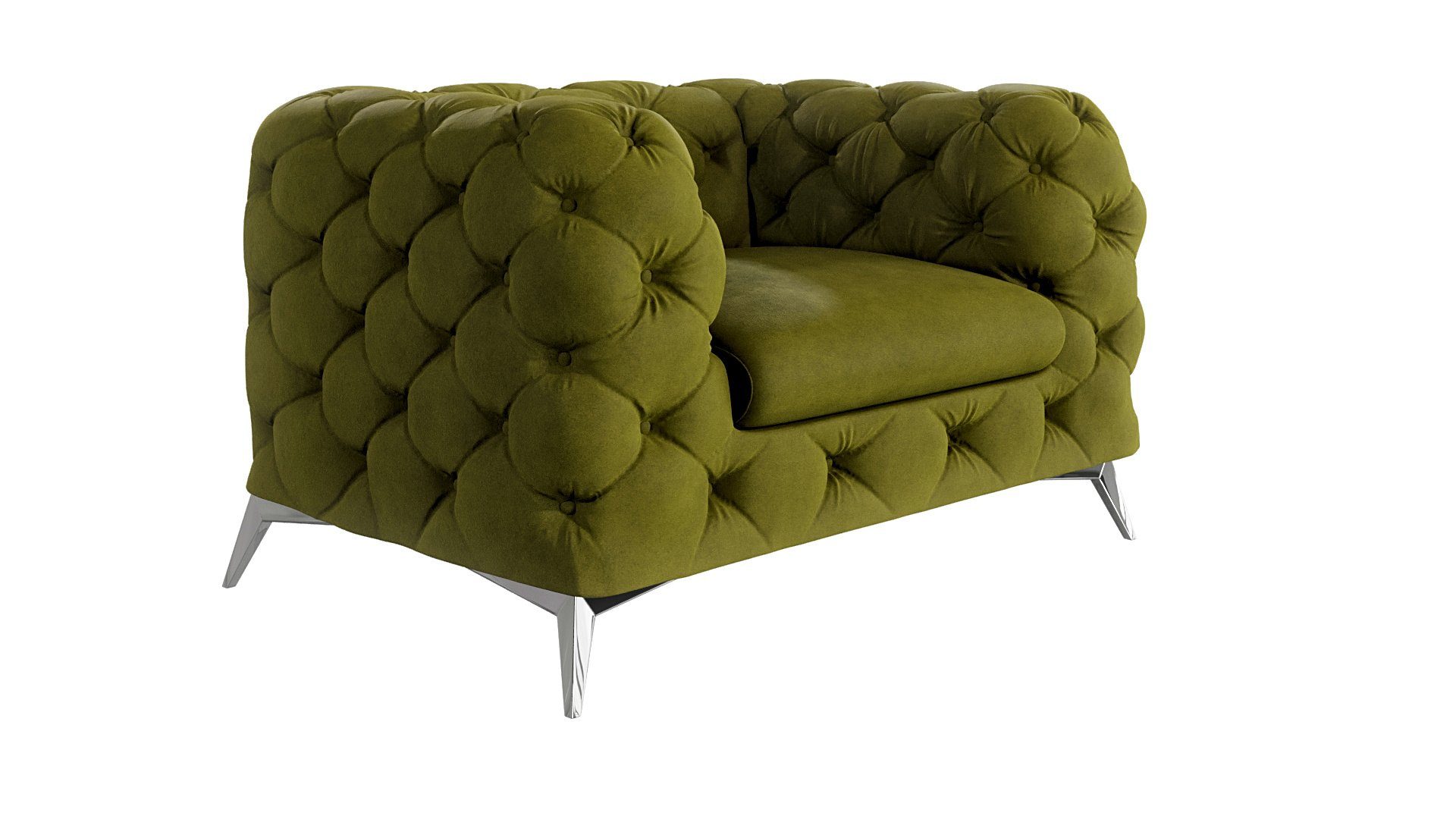 mit Füßen, Kalina mit Silber Möbel Olive Wellenfederung Chesterfield-Sessel Metall S-Style