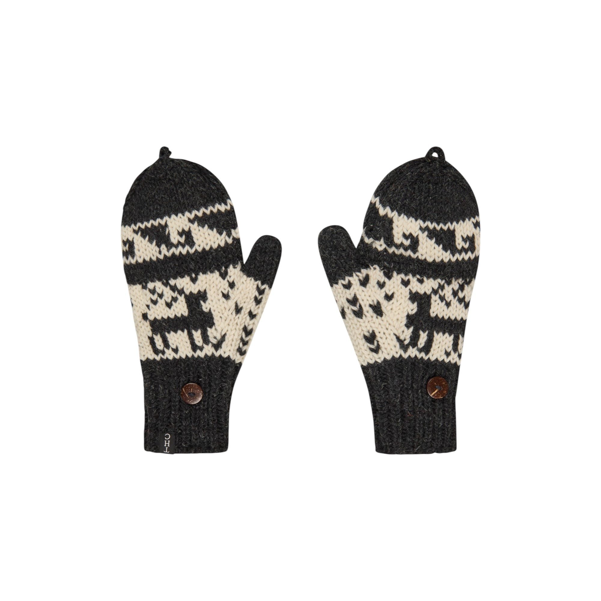 THC Natural Line Strickhandschuhe THC Klapphandschuhe 606 Rentier schwarz (1 Paar, 1-St., 1 Paar) abklappbare Fingerspitzen