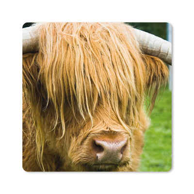 MuchoWow Gaming Mauspad Schottischer Highlander - Gras - Fell - Tiere - Kuh (1-St), Gaming, Rutschfester Unterseite, Mausunterlage, 80x80 cm, XXL, Großes