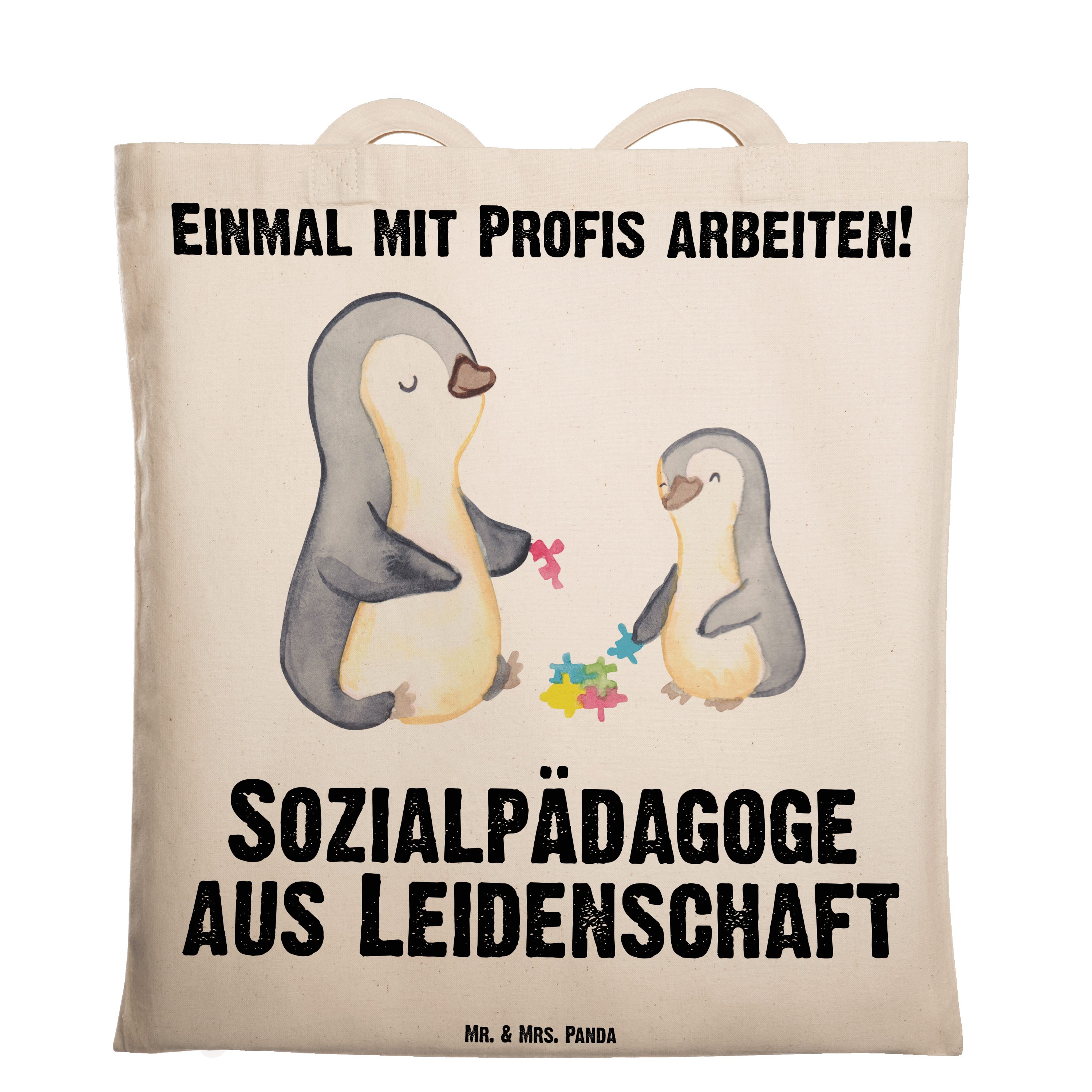 Mr. & Mrs. Panda Tragetasche Sozialpädagoge aus Leidenschaft - Transparent - Geschenk, Schenken, J (1-tlg)