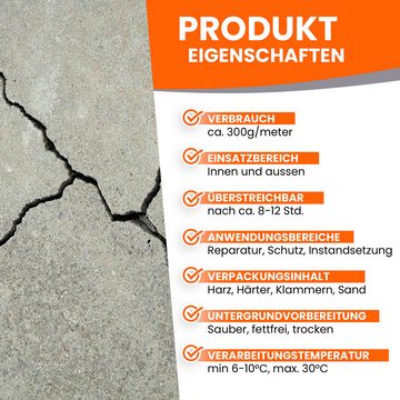 BEKATEQ Boden-Reparaturset BK-450EP, Harz, Estrichklammern, Quarzsand, Epoxidharz Gießharz, Beton Estrich reparieren ausbessern Reparaturharz