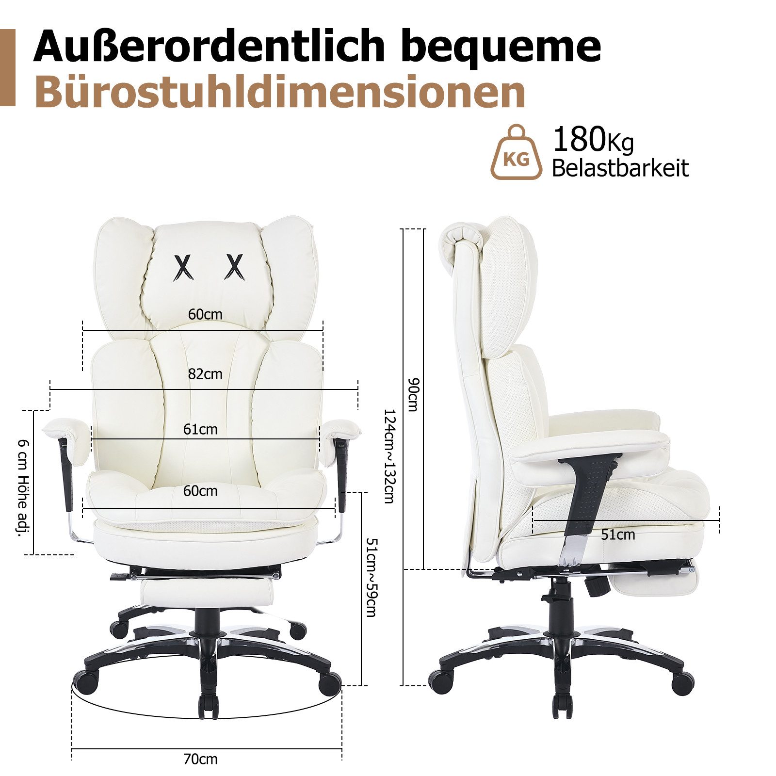 EFOMAO Bürostuhl mit hoher Rückenlehne, Breiter Sitz, Fußstütze & Lendenwir günstig online kaufen