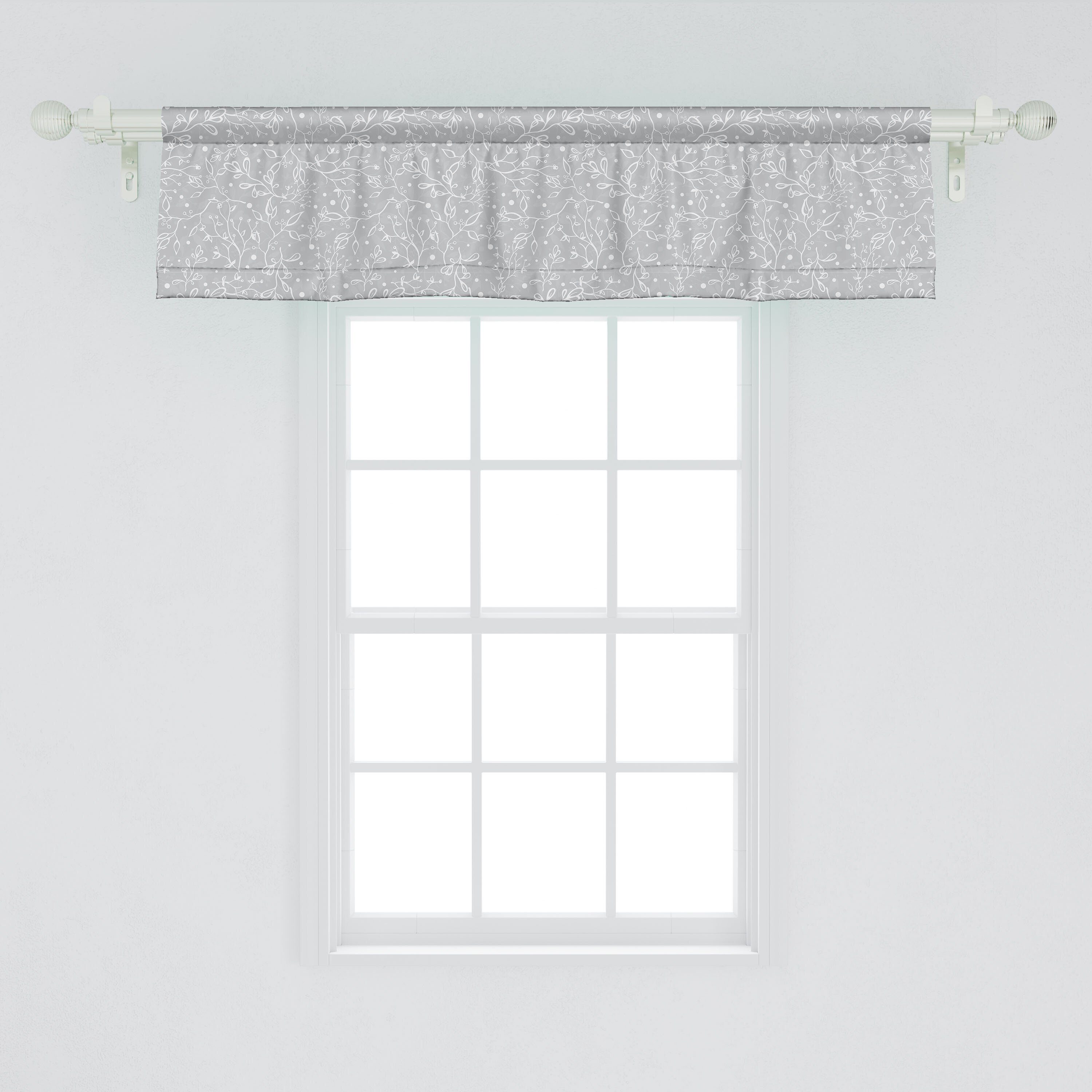 Scheibengardine Vorhang Volant für Küche weiss Kräuter Nicht-gerade Tupfen Dekor Blätter mit Stangentasche, Abakuhaus, Microfaser, Schlafzimmer