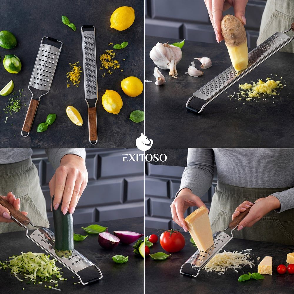 Exitoso Zitruszester Zester-Reibe 2er-Set, Ideal für Ingwer Knoblauch Muskatreibe Zitrusfrüchte, Holz