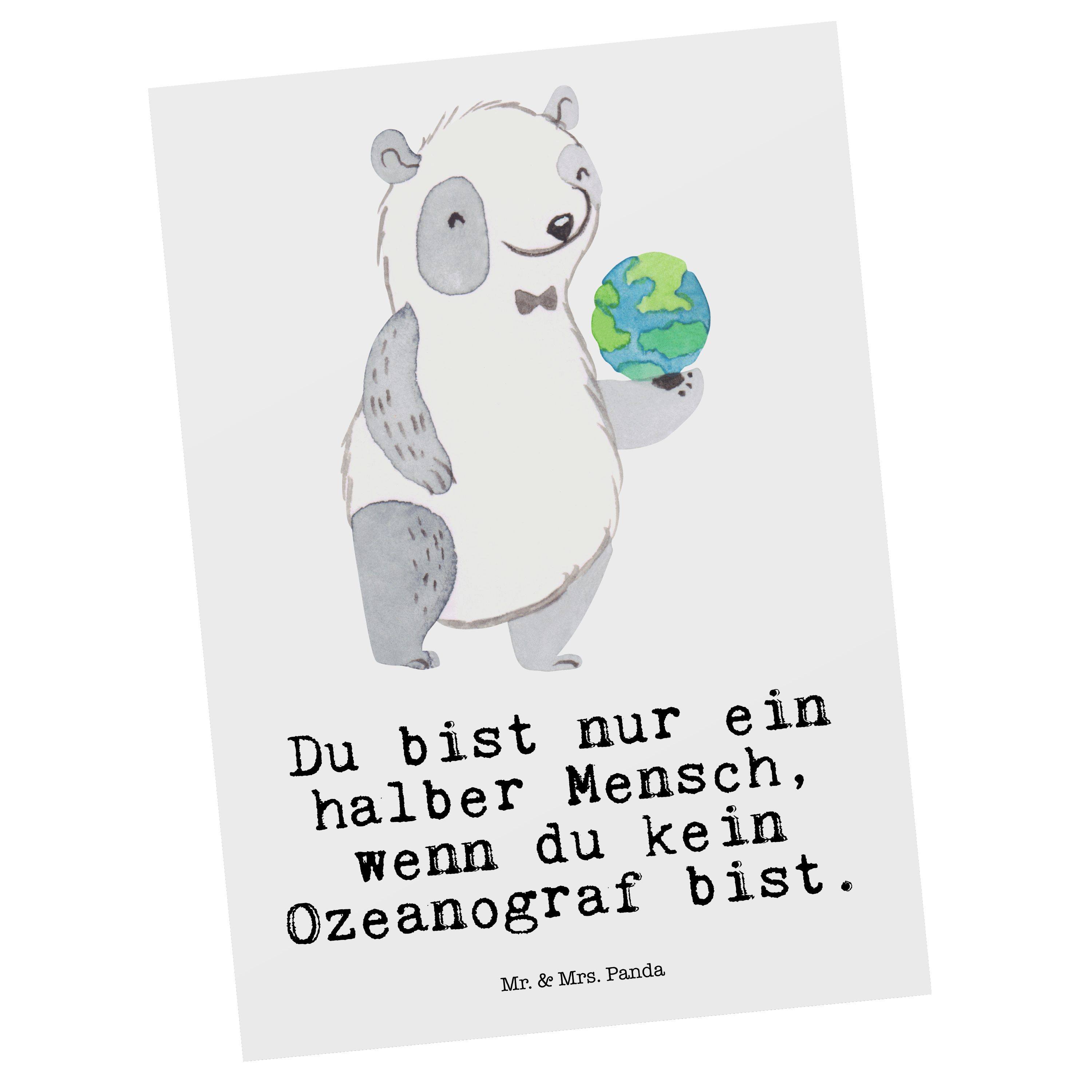 Mr. & Mrs. Panda Postkarte Ozeanograf mit Herz - Weiß - Geschenk, Geschenkkarte, Schenken, marit