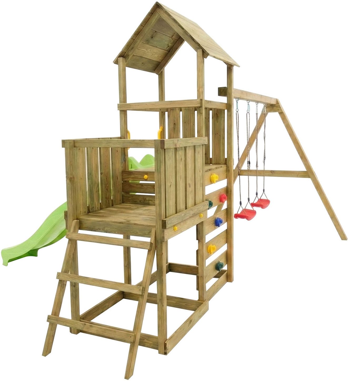 FUNGOO Spielturm MaxPlay 3.2, mit Rutsche, Doppeldecker, Doppelschaukel und Kletterwand