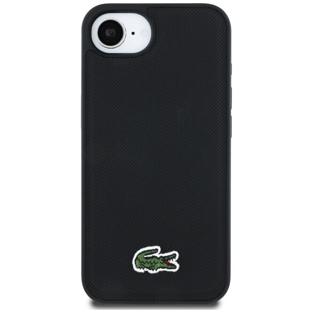 Lacoste Handyhülle iPhone 16e Petit Piquet schwarz MagSafe Logo Krokodil 6,1 Zoll, Kantenschutz