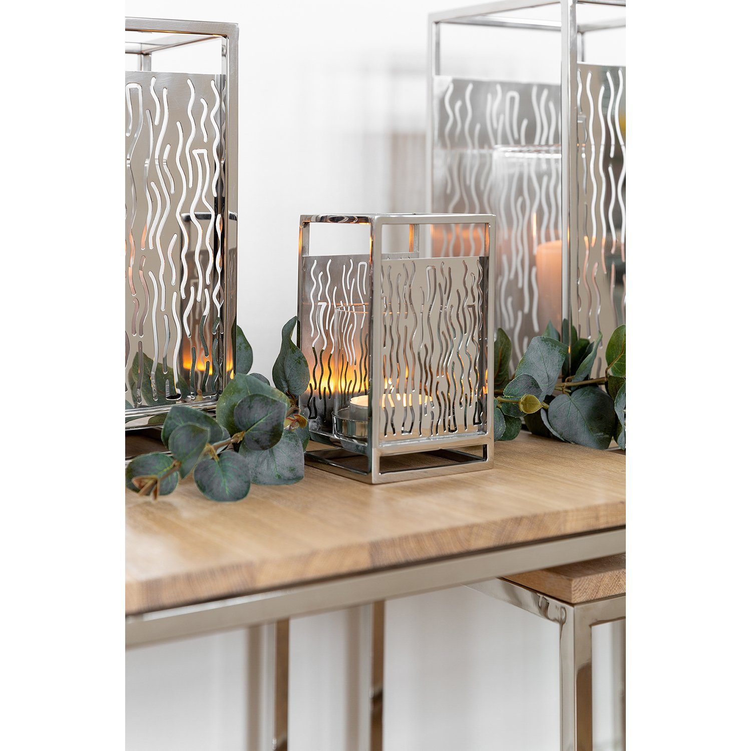 Fink Windlicht NICOSA Windlicht mit Glas - H. 17cm - silberfarben - Edelstahl Glas (1 St., Kerzenleuchter - Windlichthalter), Moderner Kerzenhalter - Deko für I – Bild 5 von 5