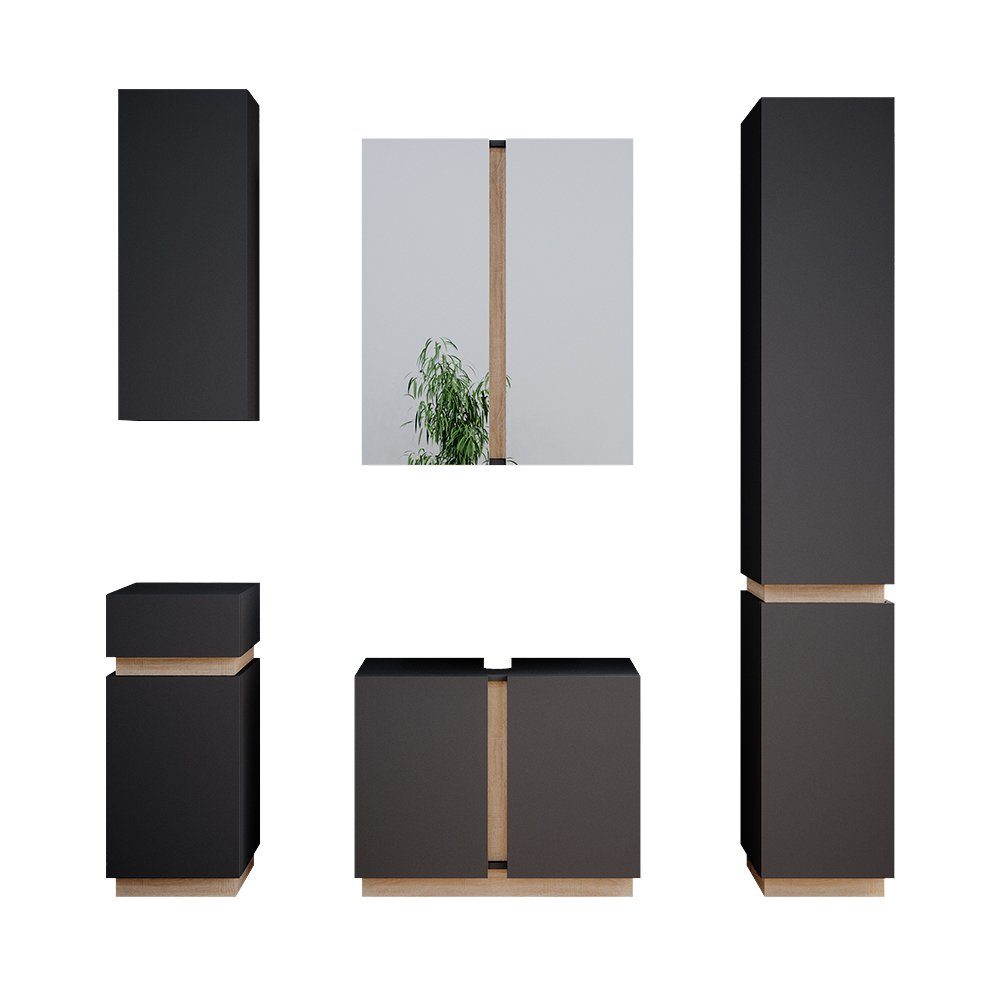 Vicco Badmöbel-Set Gloria, Anthrazit/Sonoma, 5 Teile, günstig online kaufen