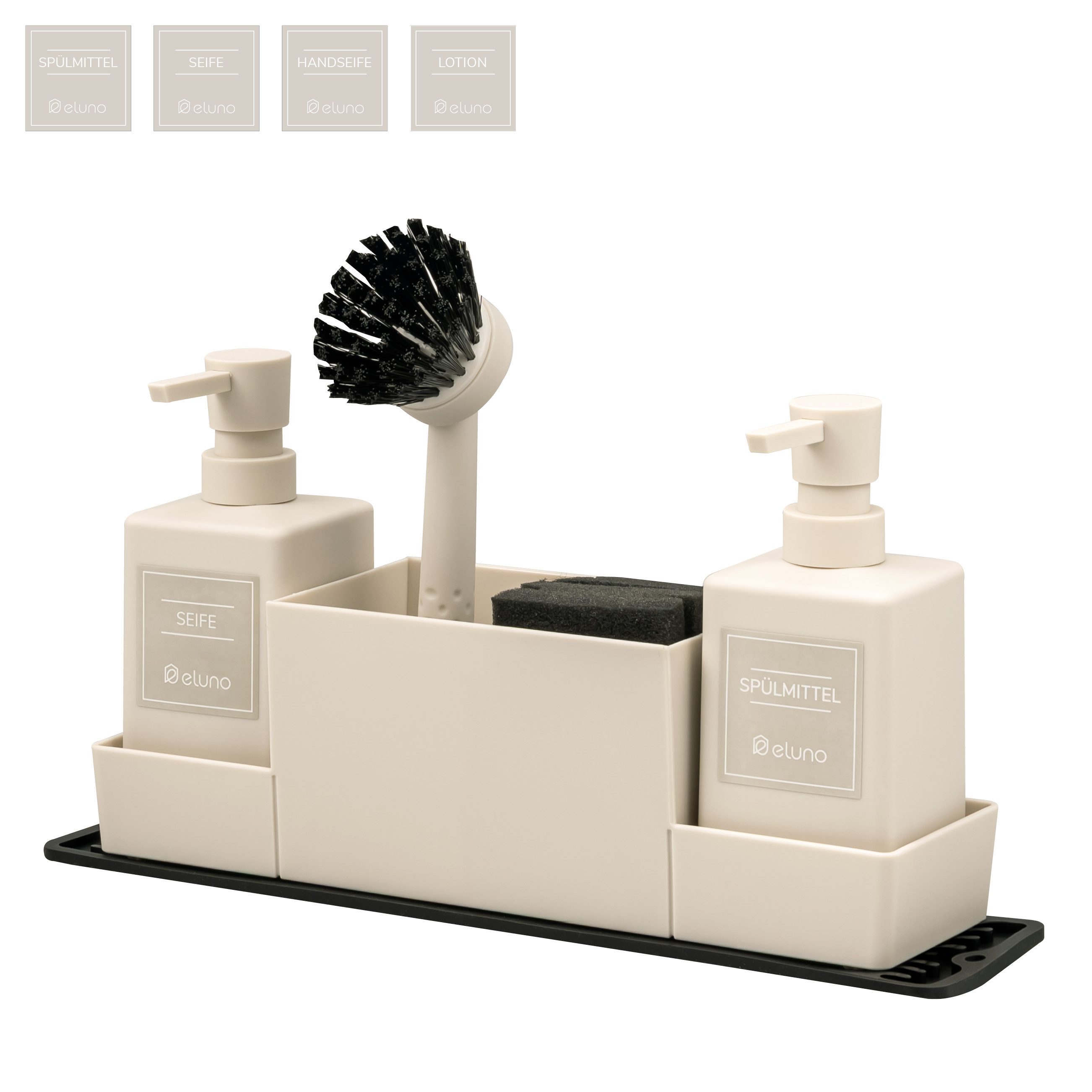 eluno Küchenorganizer-Set Spülbeckenorganizer mit 2 Spendern und viel Zubehör