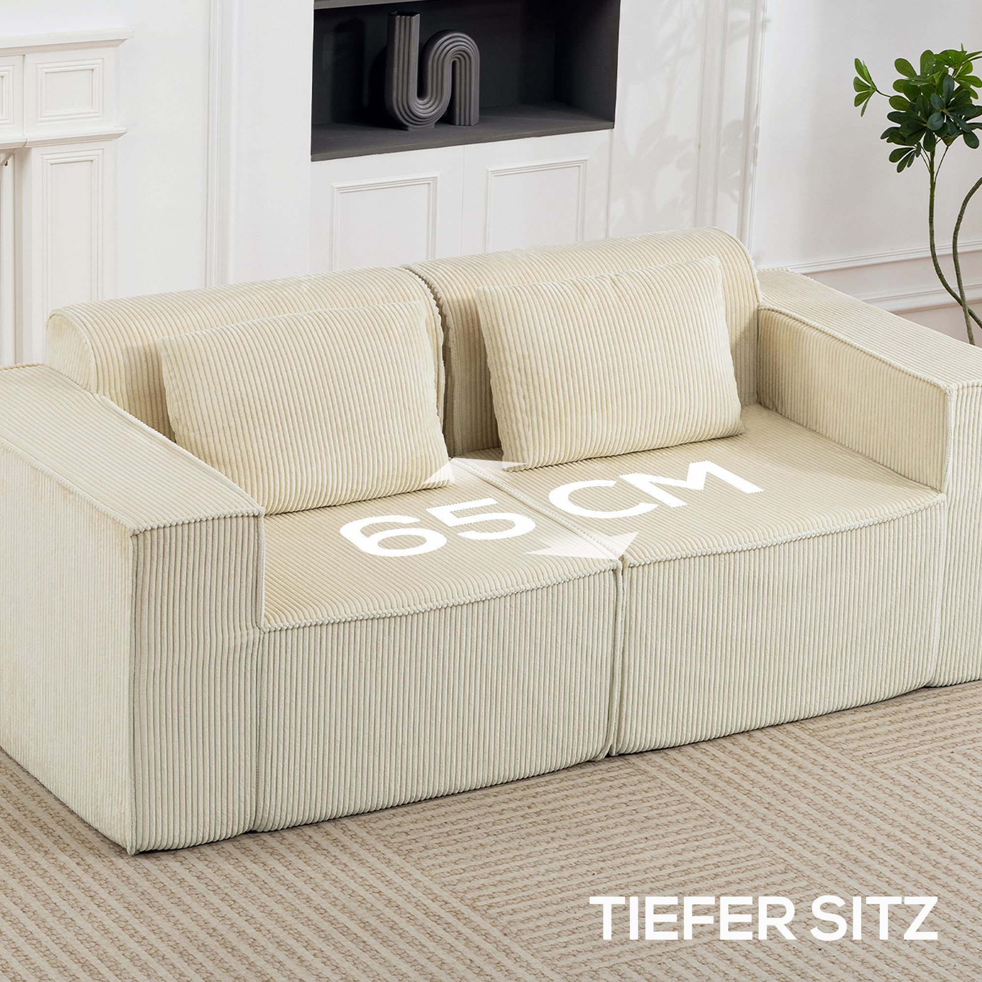 HOMCOM 3-Sitzer Sofa 202 cm ohne Gestell Loungesofa mit 2 Lendenkissen, Couch 1 Teile, für Wohnzimmer, Schlafzimmer, Beige – Bild 5 von 5