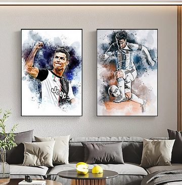 TPFLiving Kunstdruck (OHNE RAHMEN) Poster - Leinwand - Wandbild, Berühmte Fußballspieler - Lionel Messi - Christiano Ronaldo - (Robert Lewandowski - Kylian Mbappé - Neymar), Leinwandbild bunt - Größe 15x20cm
