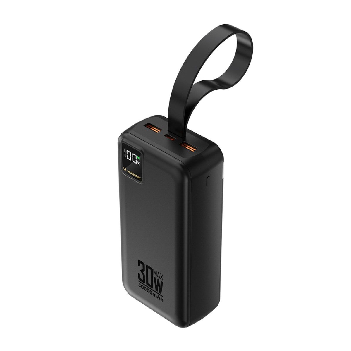 Wozinsky WZ8 Powerbank 30000 mAh (12, 5, 9 V), 30000 mAh, 30 W, USB-C, 2x USB-A, Display und Taschenlampe