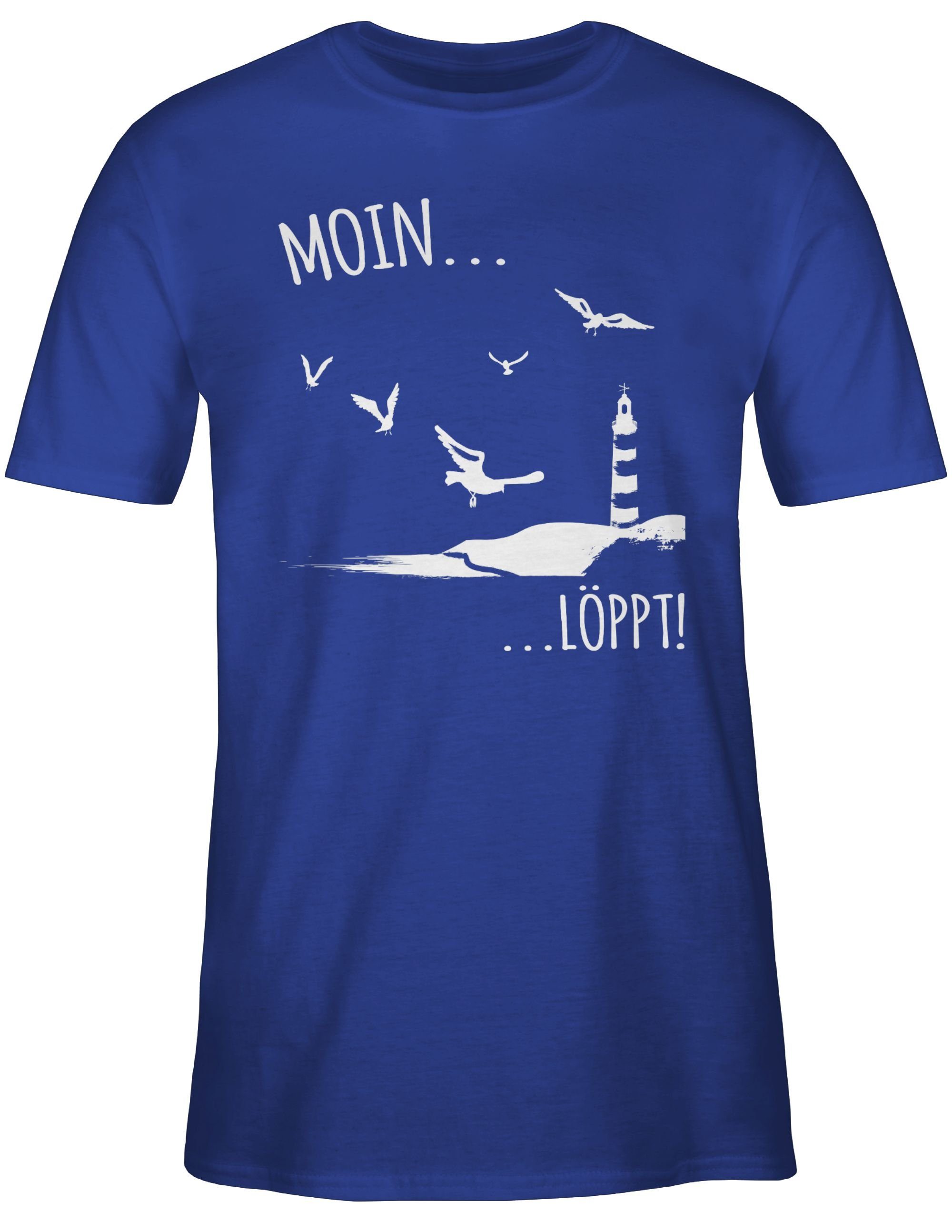 - 03 Royalblau T-Shirt Statement Moin...Löppt! Shirtracer Sprüche weiß