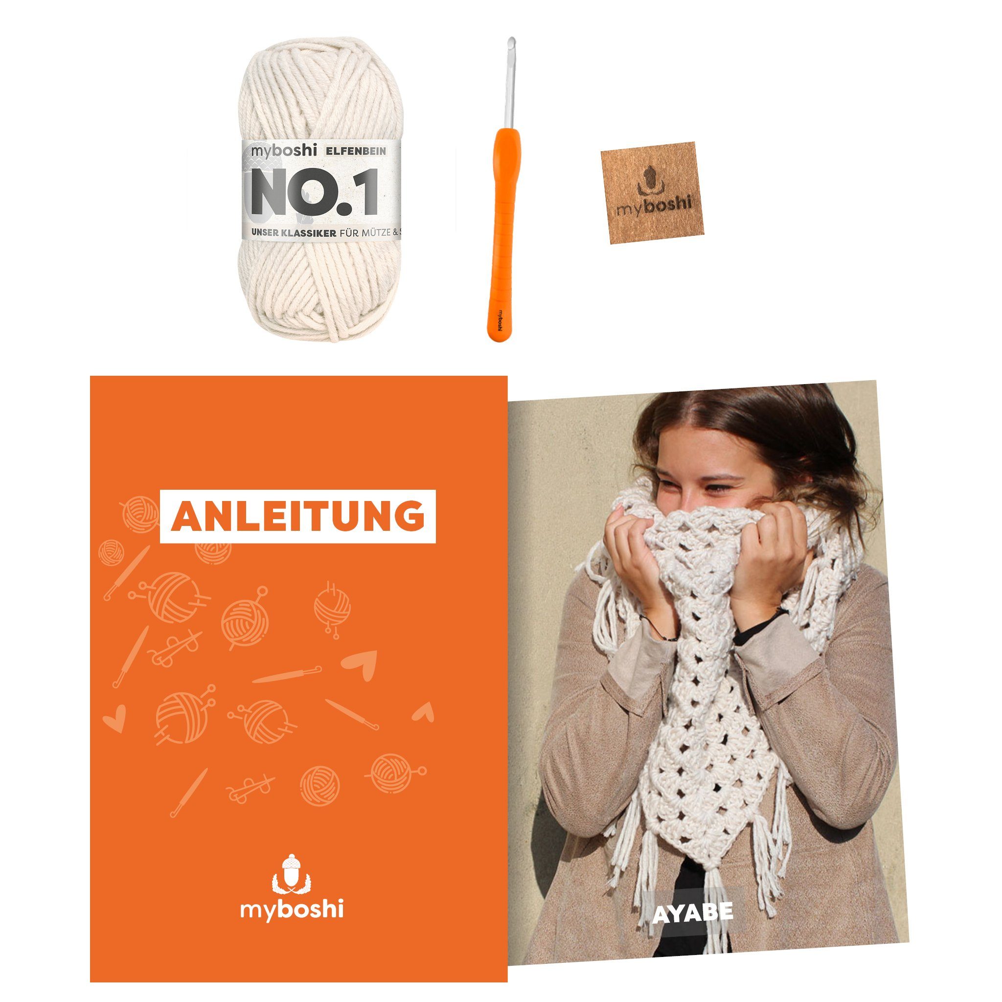 myboshi Kreativset Häkelset Tuch Ayabe No.1 Wolle Nadel Anleitung, (1-tlg)