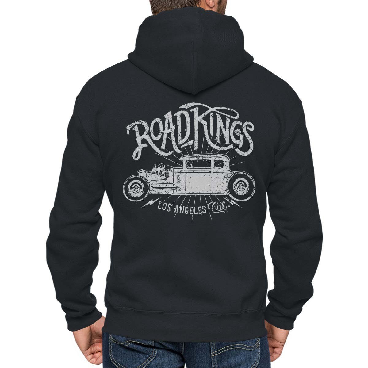 Zip Schwarz Hotrod / Kapuzensweatjacke Kings Hoodie mit On Rebel Road Kapuzenjacke US-Car / Motiv Wheels Auto