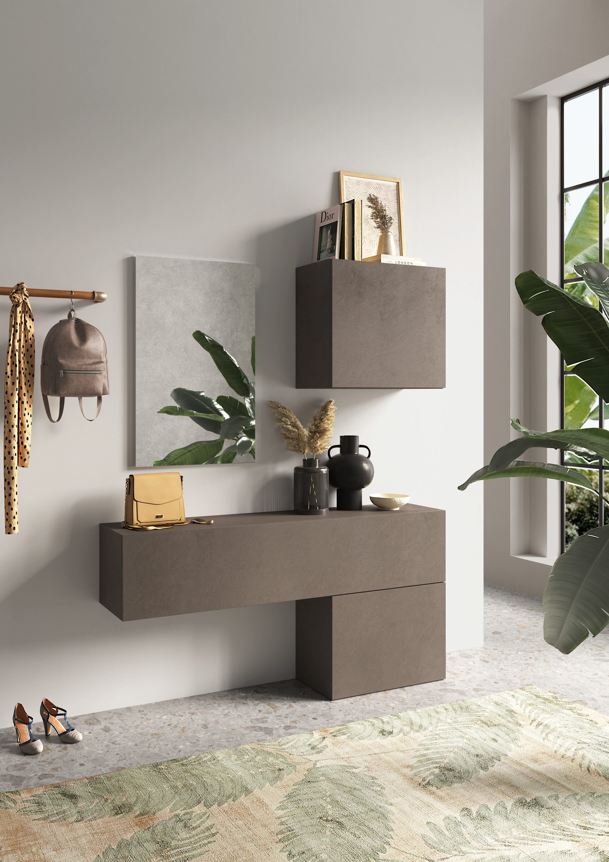 Home affaire Garderoben-Set Infinity, 4tlg. Breite 138 cm, Höhe variabel, moderne Garderobe, (Spar-Set, 4-St), (Hängeschrank, Hängewürfel, Würfel-Element, Spiegel) ideal Diele, Flur