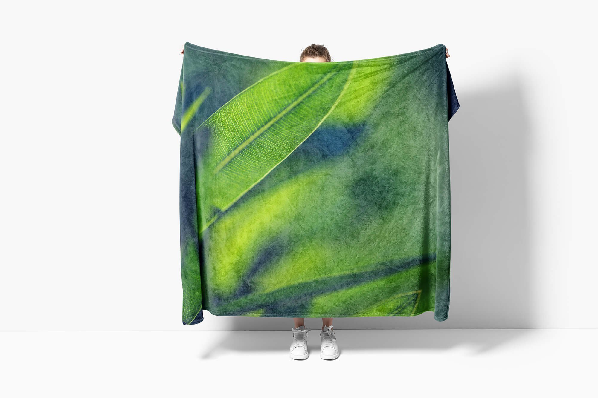 Handtuch Kuns, mit Grüne Fotomotiv Saunatuch Handtuch Handtücher Baumwolle-Polyester-Mix Strandhandtuch Blätter (1-St), Sinus Art Kuscheldecke