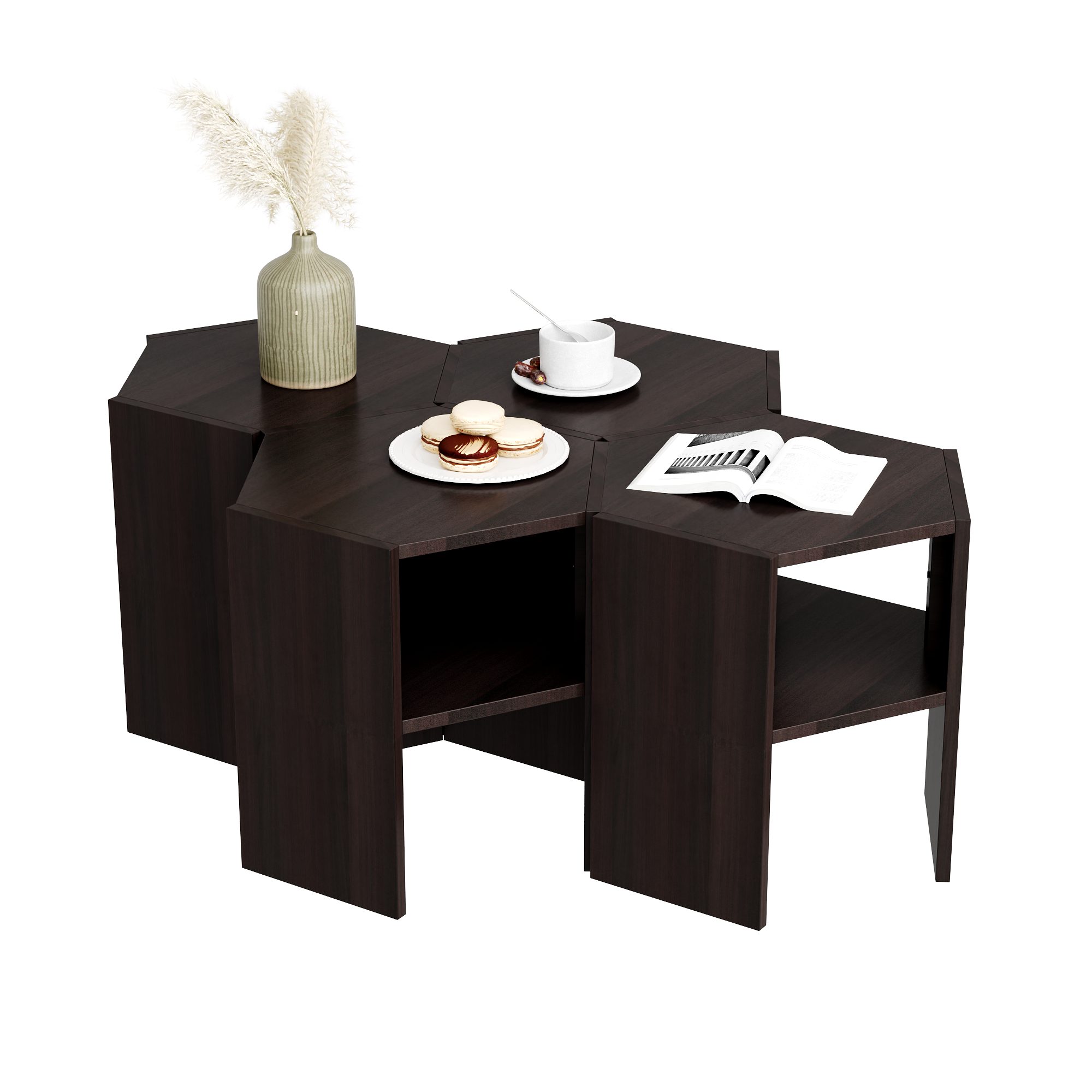 FUFU&GAGA Couchtisch Modularer Beistelltisch, Dunkelbraun, MDF, günstig online kaufen