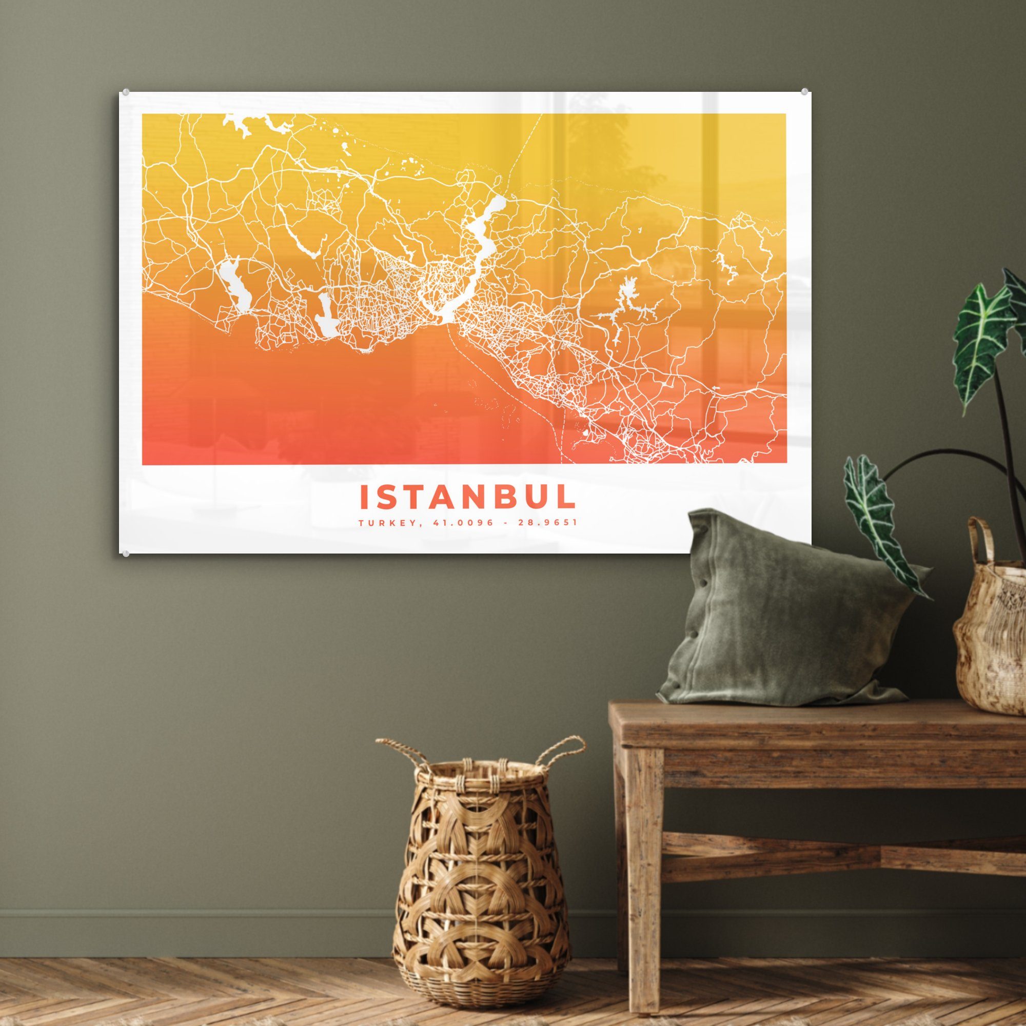 MuchoWow Acrylglasbilder Stadtplan, Acrylglasbild & - (1 Wohnzimmer Istanbul Schlafzimmer St), - Türkei