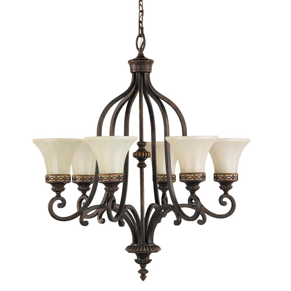 Elstead LIGHTING Kronleuchter, Leuchtmittel nicht inklusive, Kronleuchter Hängelampe Deckenleuchte Stahl Glas D 71,1 cm 6 Flammig