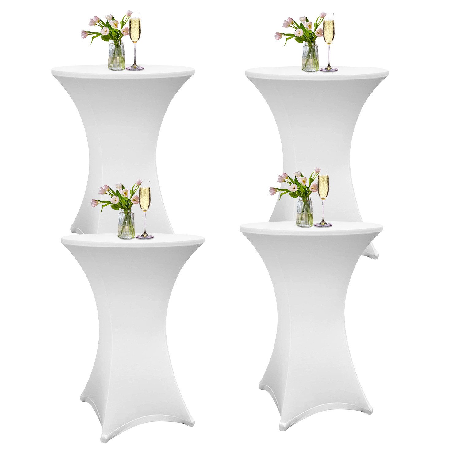 Clanmacy Stehtischhusse 4x Stehtischhusse Stretch für Bistrotisch elastisch Ø60-65x110cm Weiß